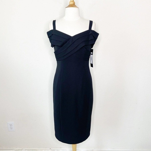 Badgley Mischka Off the Shoulder Criss Cross Chest Black Dress NWT 8 - Picture 1 of 13